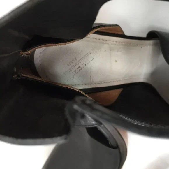 Mason Martin Margiela Stiletto Womens Heels 38.5 M Black Leather Peep-toe Shoes - Picture 8 of 11